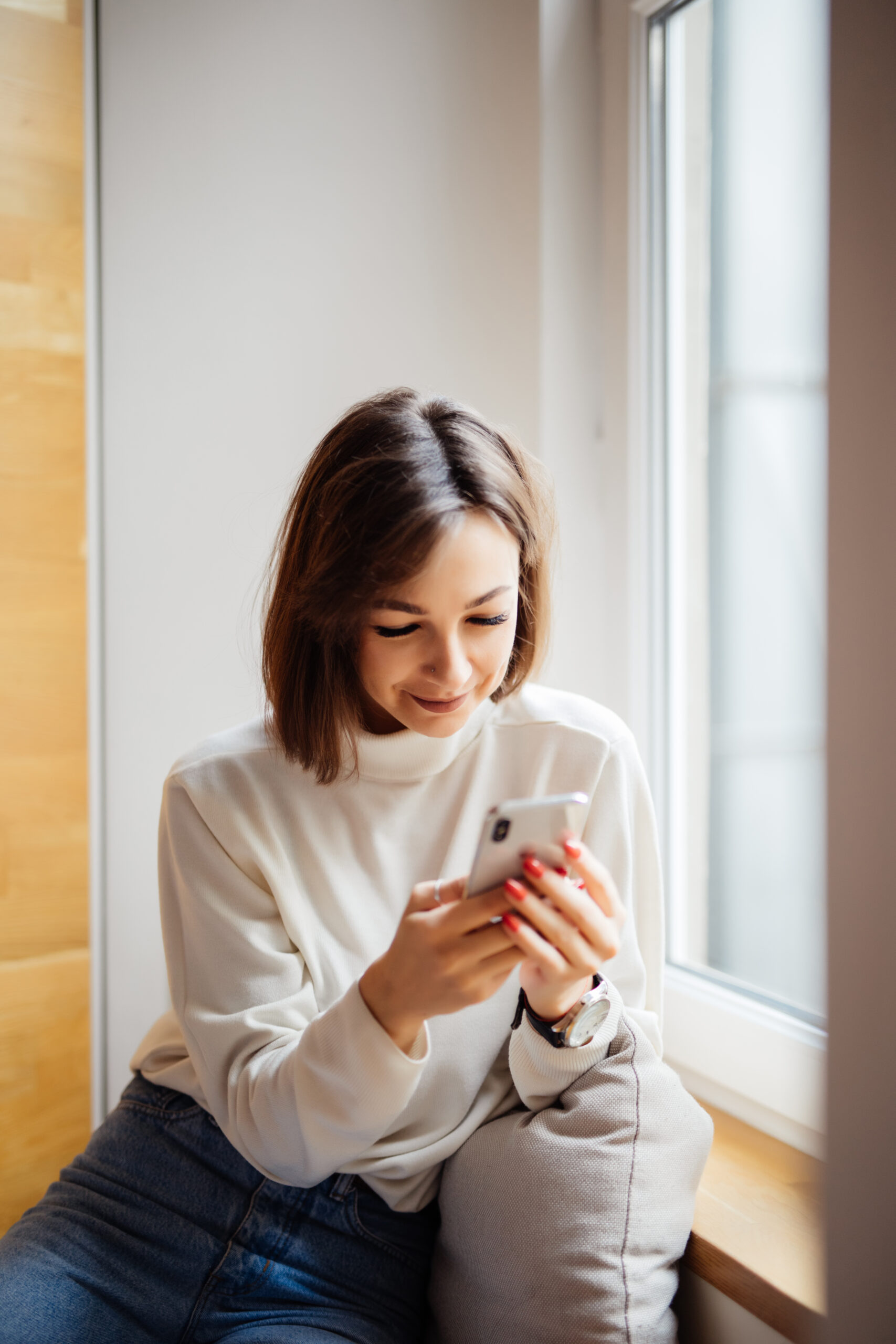 interested pretty teenage girl in white t-shirt with smartphone texting interested pretty teenage girl in white t-shirt with smartphone texting